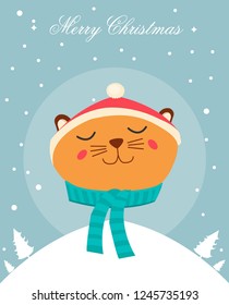 happy new year greeting card with cat