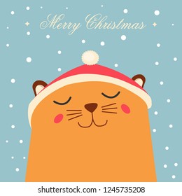 happy new year greeting card with cat
