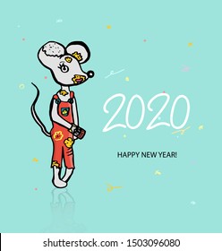 Happy New Year. Greeting card with inscription Happy New Year 2020. Holiday Vector Illustration With Lettering Composition.