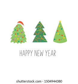 Happy New Year. Greeting Card with Christmas trees