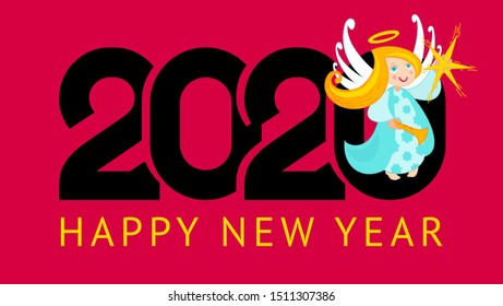 Happy New Year greeting card design 2020 and Christmas Angel  can also be used for title banner  flyer  calendar  poster  invitation  annual report