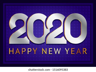 Happy New Year greeting card design 2020, can also be used for title banner, flyer, calendar, poster, invitation, annual report, vector illustration 10eps