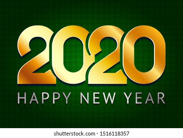 Happy New Year greeting card design 2020, metallic numbers can also be used for title banner, flyer, calendar, poster, invitation, annual report, vector illustration 10eps