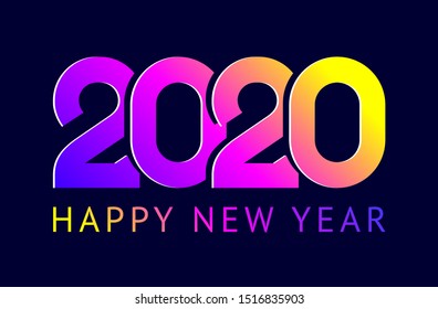 Happy New Year greeting card design 2020, trendy color style, vector illustration 10eps