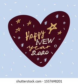 Happy New Year Greeting Card. Template for happy new year 2020 greetings, banner, poster, print and design. Cute greeting card for family and friends for the New Year in trendy colors.