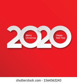 Happy New Year Greeting Card Design. Winter Holiday Illustration with White 2020 Numbers on Red Backdrop. Chinese Year of Rat Poster, Sale Banner, Flyer Template