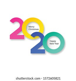 Happy New Year Greeting Card Design. Winter Holiday Illustration with Color 2020 Numbers on White Backdrop. Chinese Year of Rat Poster, Sale Banner, Flyer Template