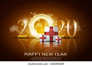 Happy New Year Greeting Card Background Vector Desing. Gift box for new year celebration.