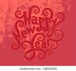 Happy New Year Greeting Card. Merry Christmas lettering, vector illustration 