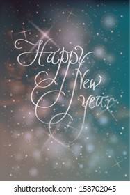 HAPPY NEW YEAR / Greeting card with snowy night sky