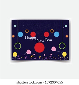 Happy New Year. Greeting card with inscription. Bright style for Happy New Year or Merry Christmas. Holiday background, banner, poster. Vector Illustration