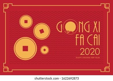 Happy New Year Greeting Card. Gong Xi Fa Cai. Year Of Rat. Happy New Year 2020