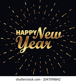 Happy New Year Greeting Card. Holiday Vector Illustration With Lettering Composition And Burst. Vintage festive label