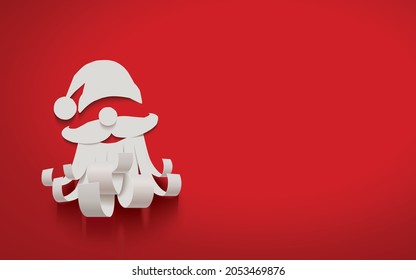 Happy New Year greeting card with white paper cut Santa Claus isolated on a red background,vector illustration