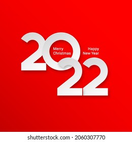 Happy New Year Greeting Card Design. Winter Holiday Illustration with White 2022 Numbers on Red Background. Chinese Year of Rat Poster, Sale Banner, Flyer Template