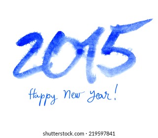 Happy New Year greeting card. Watercolor painting. Vector illustration.