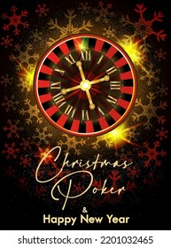 Happy New year greeting card. Christmas Casino roulette, vector illustration