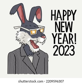 Happy new year greeting card 2023 with cute rabbit