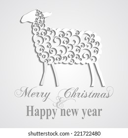 Happy New Year Greeting Card. Sheep with shadow. Trendy Design Template. vector illustration 