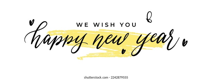 Happy New Year Greeting Card Poster Banner Inspiration. Typography Lettering Handwriting Calligraphy.