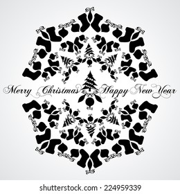 Happy New Year Greeting Card. Isolated Christmas stamp on White Background, , Vector illustration.
