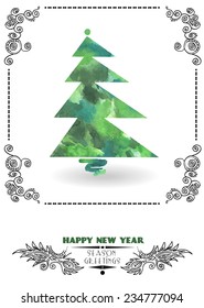 Happy New Year Greeting Card with Christmas Tree