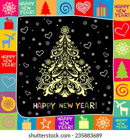 Happy New Year greeting card. Vector Illustration