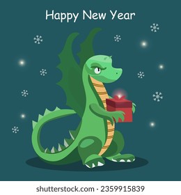 happy new year, greeting card, year symbol, green dragon.