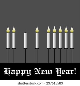 Happy New Year greeting card with white candles in the candlestick - vampire style