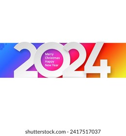 Happy New Year Greeting Card Design. Winter Holiday Illustration with White 2024 Numbers on Colored Backdrop
