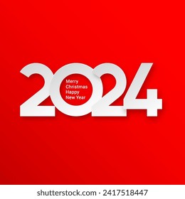 Happy New Year Greeting Card Design. Winter Holiday Illustration with White 2024 Numbers on Red Backdrop