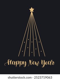 Happy New Year Greeting Card. Simple Design with Christmas Tree.