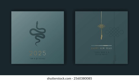 Happy New Year greeting card set. Vector illustration. (Korean Translation: Happy New Year. I hope you have a healthy and happy year.)