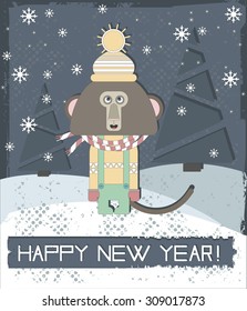 Happy New Year greeting card with stylish  Monkey for your designs.