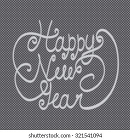 Happy New Year greeting card. Hand lettering. Handmade calligraphy, HNY logo.
Vector illustration. Gray background.