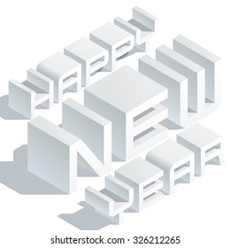 Happy new year greeting card with minimalistic white 3D font