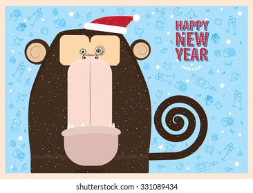 Happy New Year greeting card with monkey