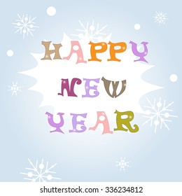 Happy new year greeting card with snowflake.