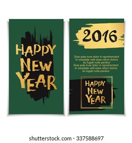 Happy New Year Greeting Card Set. Brush hand drawn lettering posters.
