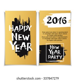 Happy New Year Greeting Card Set. Brush hand drawn lettering posters for holiday party.