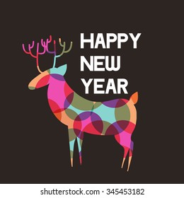Happy New Year greeting card or logo. Colorful geometric circle background.