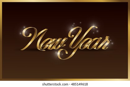 Happy New Year greeting card with ribbon lettering text  design. Vector illustration.Wallpaper.