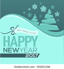happy new year greeting card with abstract image of Christmas trees, snowflakes and place for text