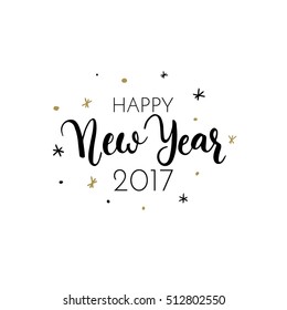 Happy New Year greeting card. Handwritten brush lettering. Vector illustration. EPS 8.