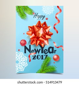 Happy new year greeting card with beautiful decorative design elements