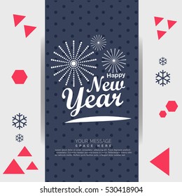 Happy New Year greeting card typography flyer template with lettering.  Poster, card, label, banner design set. Vector illustration