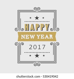 Happy New Year greeting card typography flyer template with lettering. Poster, card, label, banner design set. Vector illustration