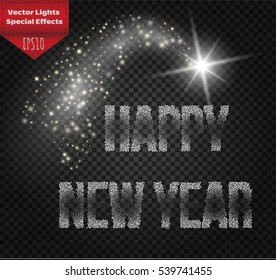 Happy New Year Greeting Card, the inscription of the stars, Flying Christmas Star
