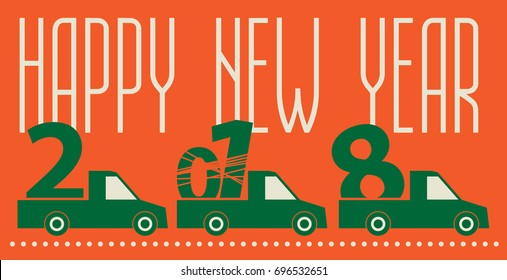 Happy New Year greeting card - transportation theme vector illustration