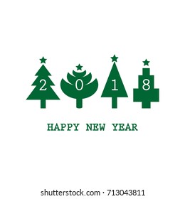 Happy New Year Greeting Card with Green Christmas Trees